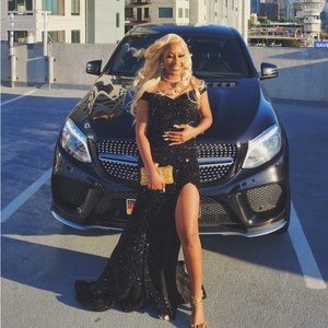 Black Sequin Prom Dress with Slit